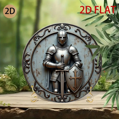 Medieval Knight Metal Wall Art, 3D Shield Spear Round Aluminum Decor for Home Bar Garden