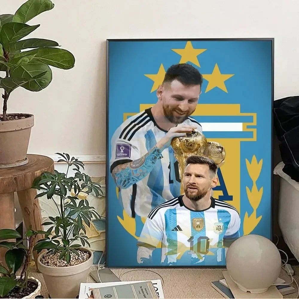 Clásico, Deportes - Rionel Messi - Fútbol, Arte de pared, Póster lienzo, Decoración para sala de estar y dormitorio, Arte de pared de estadio