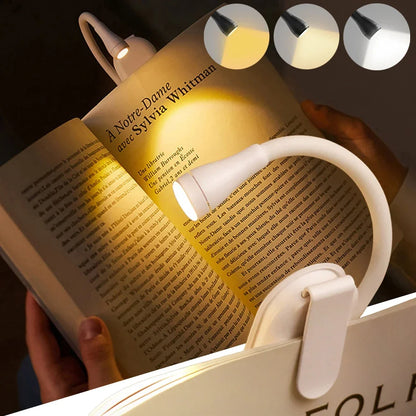 Rechargeable 3-Color Mini LED Book Light | 360° Adjustable Clip Eye Protection Reading Lamp