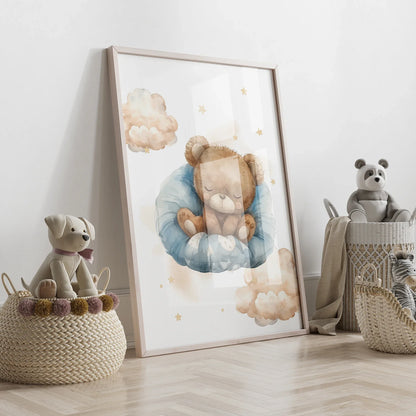 3 pièces Tableau mural enfant ours en peluche jaune, Toile imprimée, Affiche photo pour salon, Décoration d'intérieur