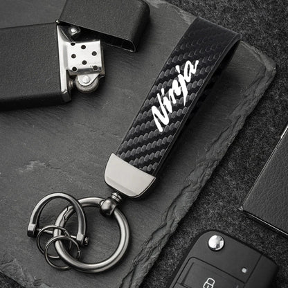 Kawasaki Carbon Fiber Keychain | Microfiber Leather Key Ring for Z400 Z900 Z800 Z750 Z1000 Z650 Z300 ZX10R ZX6R ER6N