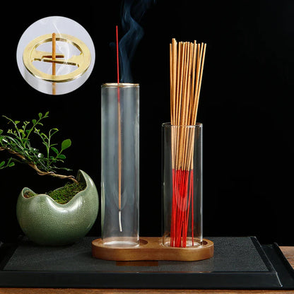 Brûleur d'encens en verre 2 en 1 pour bâtonnets, anti-cendres volantes, avec cendrier amovible et organiseur de bâtonnets d'encens