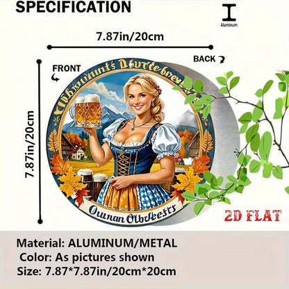 Panneau en tôle métallique en aluminium plat 2D 1 pièce, blond, panneau rond rétro en aluminium, panneau rond vintage en aluminium – Art mural en métal rustique pour bière