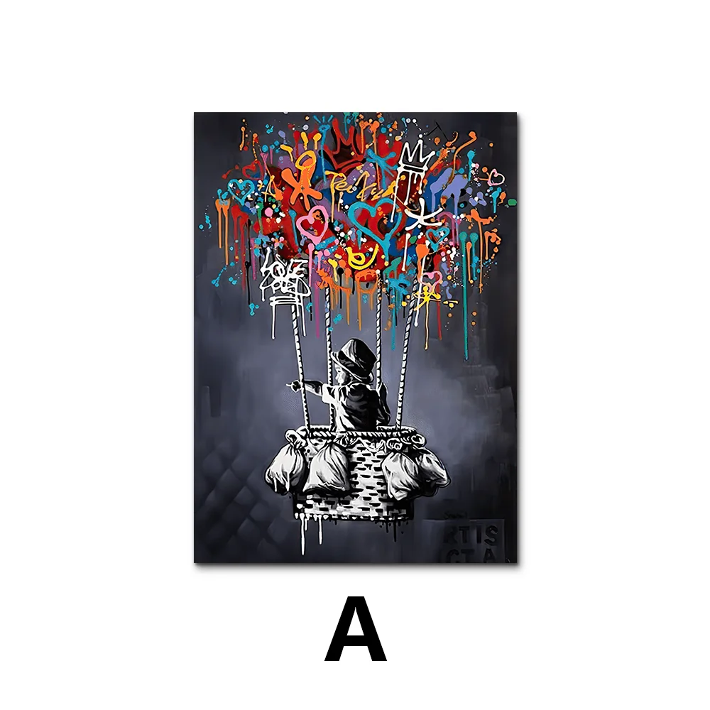 Arte de pared abstracto clásico Banksy Street Graffiti Arte de pared HD Lienzo impreso Póster Decoración del hogar Sala de estar Dormitorio