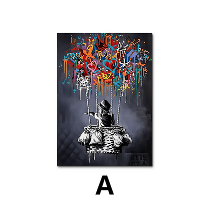 Arte de pared abstracto clásico Banksy Street Graffiti Arte de pared HD Lienzo impreso Póster Decoración del hogar Sala de estar Dormitorio