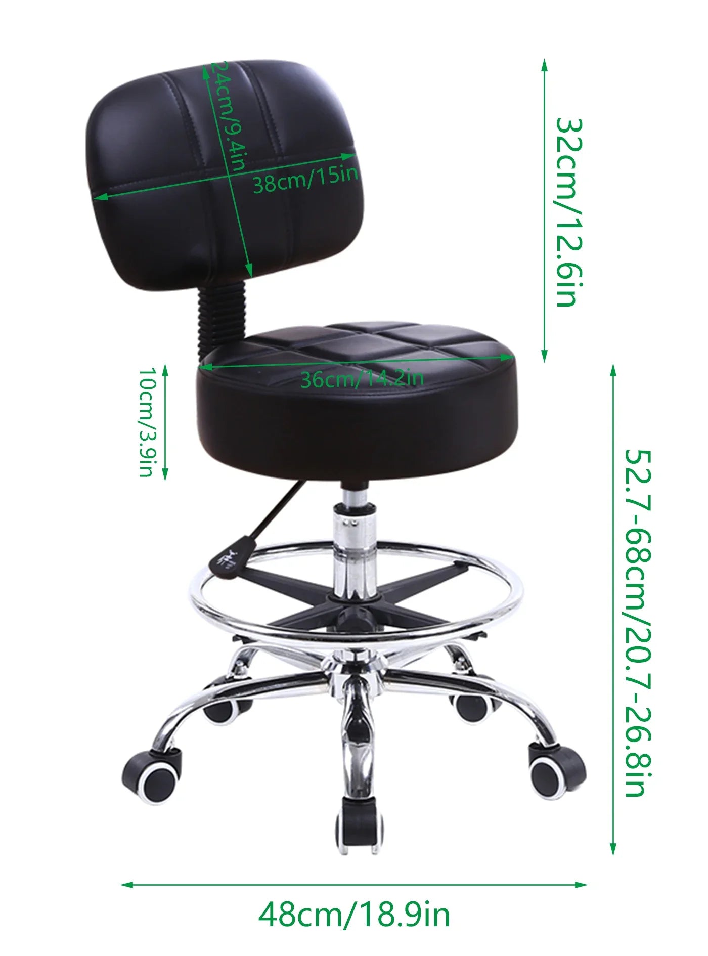 Swivel Rolling Stool PU Leather Height Adjustable Drafting Task Chair with Back