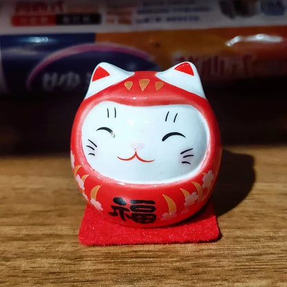 Cerámica Japonesa Daruma Artesanía Gato de la Suerte de Dibujos Animados Adorno de la Fortuna Paisaje Accesorios de Decoración del Hogar Regalos Decoración de la Sala de Estar