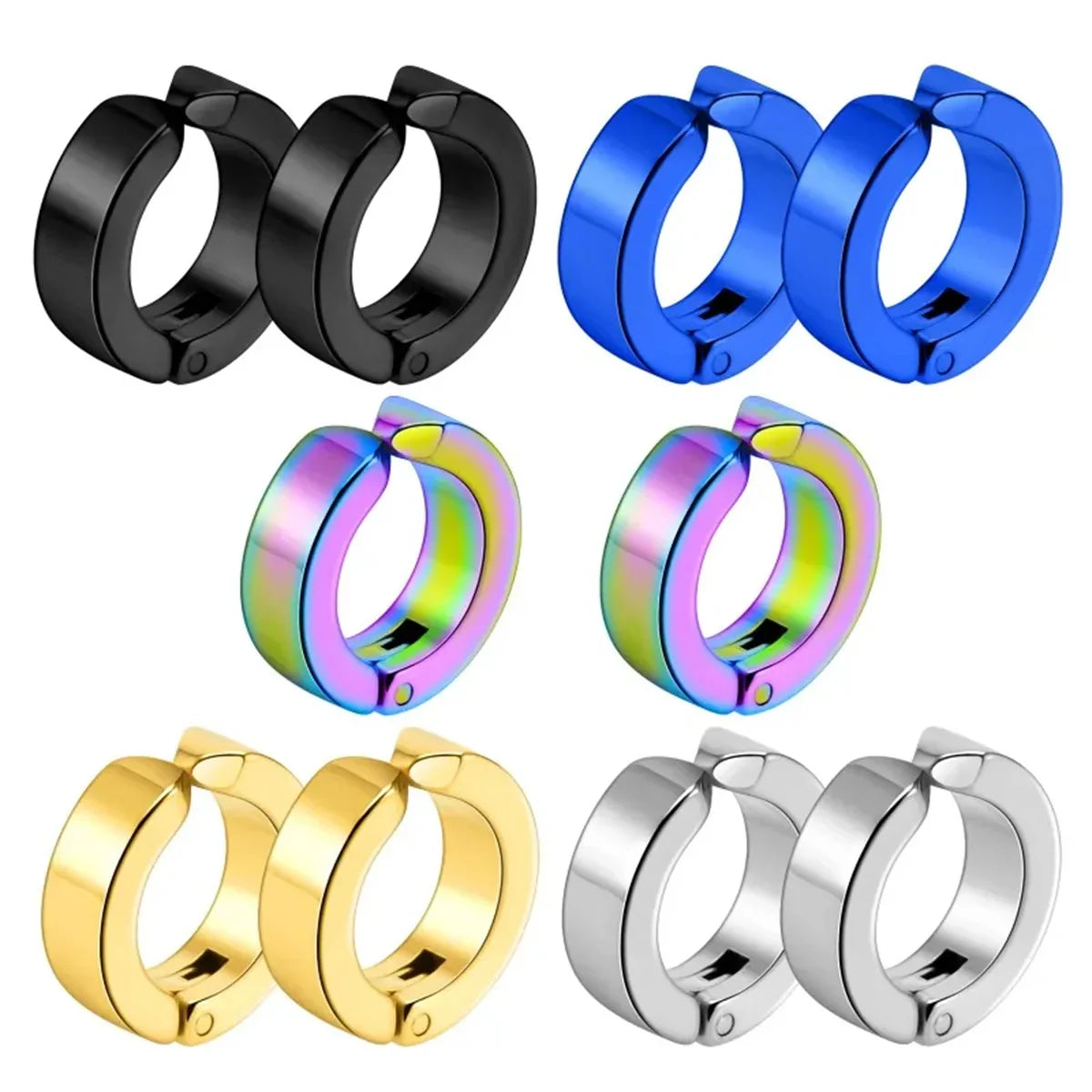 Stainless Steel Cuff Earrings for Men | Non Piercing Clip On Hoop Set