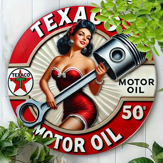 Collectors Choice Vintage Texaco Petroleum Round Metal Sign Outdoor Wall Decor for Garage Porch Home Cafe Bar Club Farmhouse
