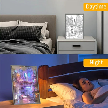 LED Cityscape Night View Light Painting USB Dimmable Wall Art Lamp Home Decor