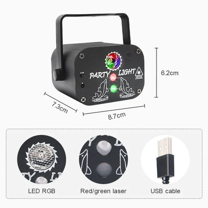 USB Laser Party Light Mini Projector 60 Patterns Sound Activated Disco Decor