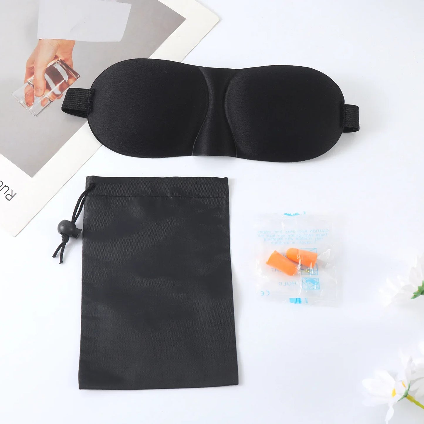 3D Sleep Mask for Travel and Nap | Lightweight Eye Cover with Storage Bag and Earplugs