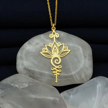 Stainless Steel Unalome Pendant Necklace | Yoga Jewelry with Lotus Flower