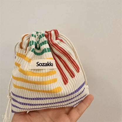 Small Corduroy Drawstring Pouch | Multi-Purpose Storage Bag for Women and Girls