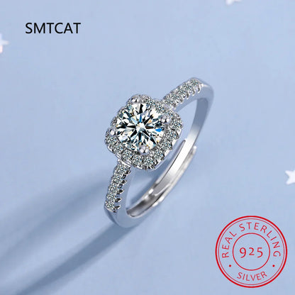1CT 2CT 3CT Moissanite Engagement Ring | Sterling Silver Halo Bridal Set