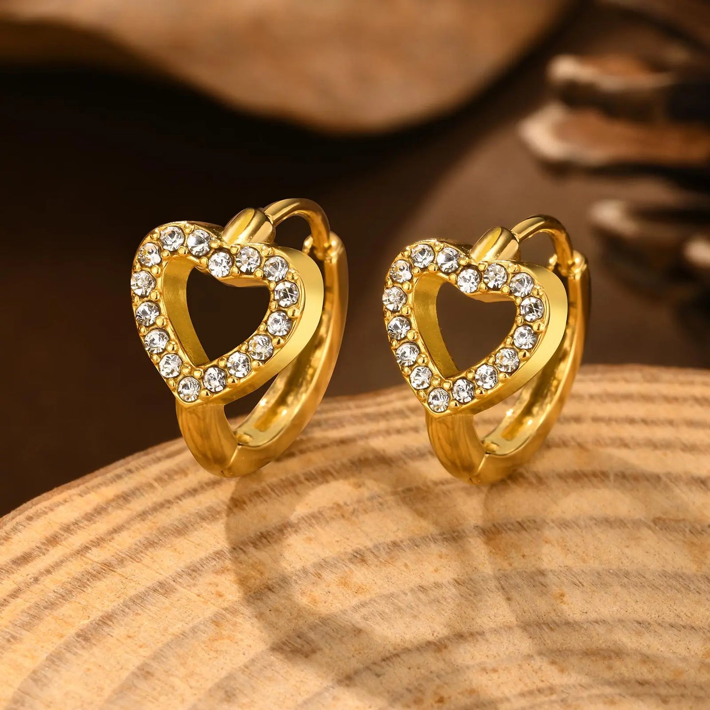 Heart-Shaped Zircon Earrings for Women | Stainless Steel Gold Hoop Earrings