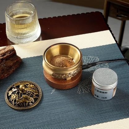 Brûleur d'encens électronique 220 V en bronze, diffuseur d'huiles essentielles, avec minuterie et température réglables pour bois de santal et oud.