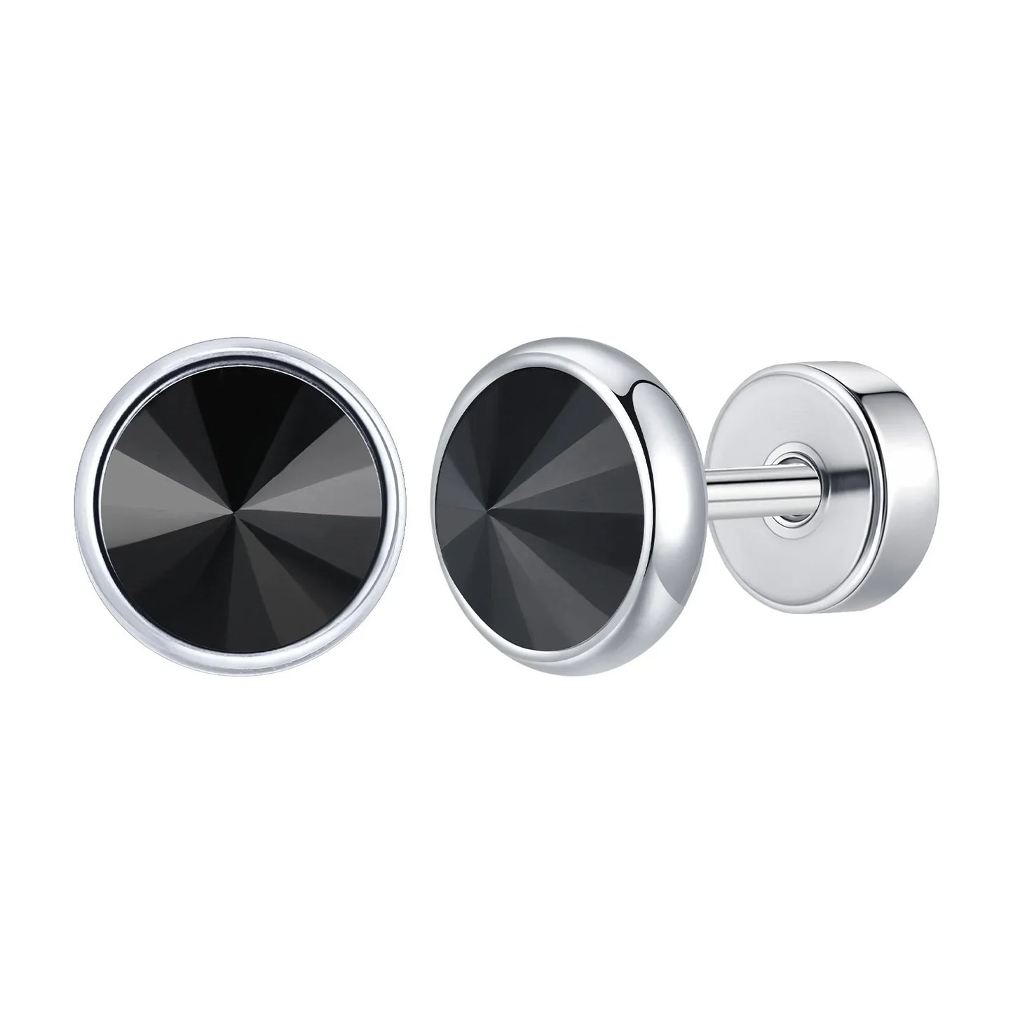 Stainless Steel Men’s Earrings | 8mm Multi-Faceted Screw Back Stud