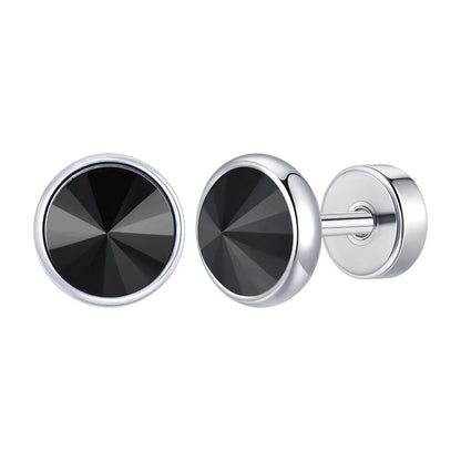 8mm Stainless Steel Screw Back Earrings for Men | Faceted Zircon Studs