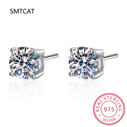 14K White Gold Plated Moissanite Stud Earrings | 925 Sterling Silver Round Cut Earrings for Women