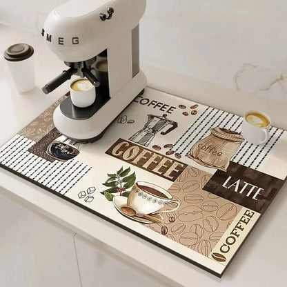 Tapis absorbant pour machine à café VIKAMA, absorbant l'eau et l'huile, égouttoir à vaisselle de cuisine, tapis absorbant à séchage rapide, tapis de vaisselle, décoration d'intérieur