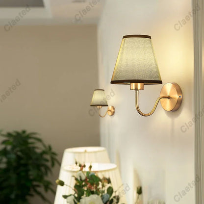 110V/220V Wall Lamp with LED E27 Bulb Fabric Lampshade Wall Sconces for Hotel Bedroom Bedside Living Room Stairs Home Decoration
