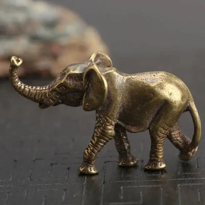 Statuette d'éléphant en laiton – Miniature animale en métal faite à la main, statue de collection, accessoire de décoration de bureau, sans électricité