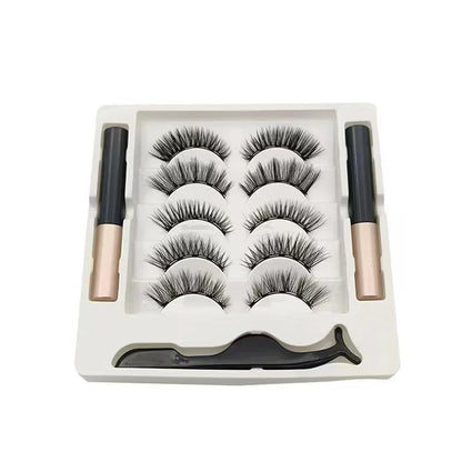 5 Pairs Magnetic Eyelashes Set with Eyeliner and Tweezers | 3D Natural False Lashes