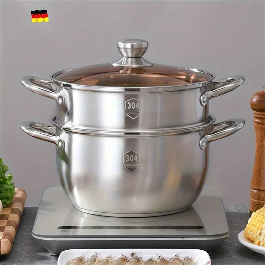 SUS304 acier inoxydable double couche épaissie tiroir de cage à la vapeur Mantou petite casserole à vapeur marmite à soupe autocuiseur