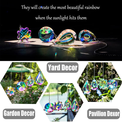 4pcs Clover-Shaped Round Crystal Pendant Crystal  Rainbow Sun Catcher Wedding Decor Home Wedding Party Decoration Ornament