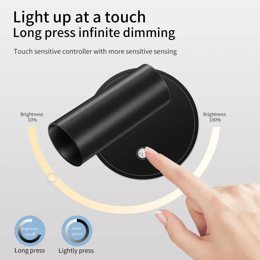 Lámpara de pared LED magnética recargable táctil regulable sin cables para mesita de noche
