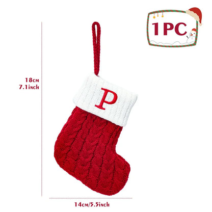 Christmas Socks Knitting Snowflake Letter Stocking Christmas Decoration for Home 2024 Xmas Tree Ornament Gift Navidad Natal A-Z