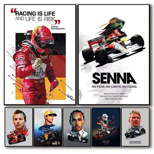 Campeón Mundial de F1 Ayrton Senna Graffiti Carrera Fórmula 1 Póster Pinturas Decorativas Lienzo Arte de Pared Cuadros Decoración del Hogar