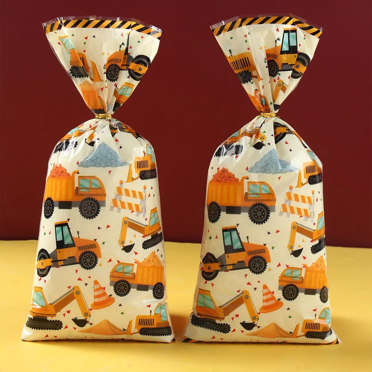 Construction Candy Bags Heat Sealable Treat Cookie Candy Goodie Bags Engineering Vehicle Birthday Party Supplies Baby Shower