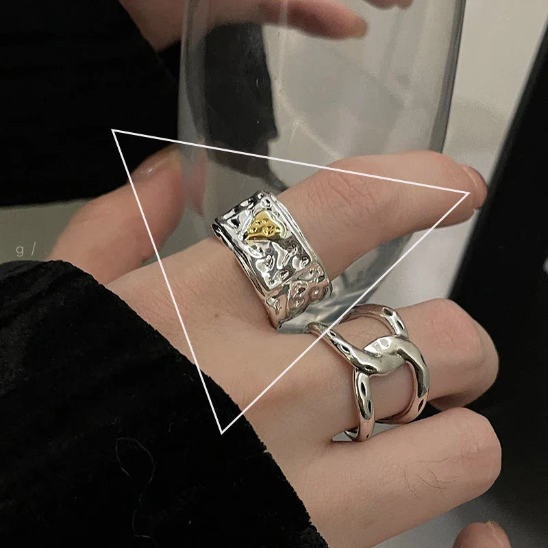 VENTFILLE 925 Sterling Silver Arched Wide Geometric Punk Ring | Asymmetric Cocktail Jewelry