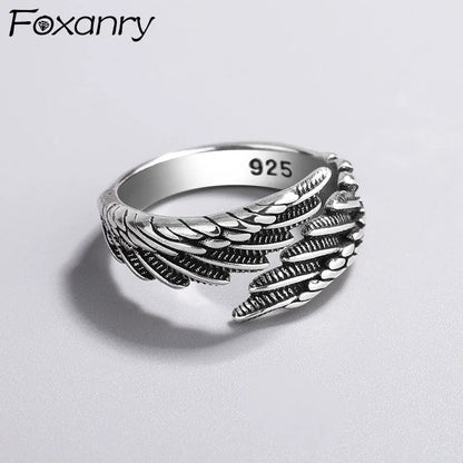 FOXANRY Silver Wings Ring | Vintage Hip Hop Couple Jewelry