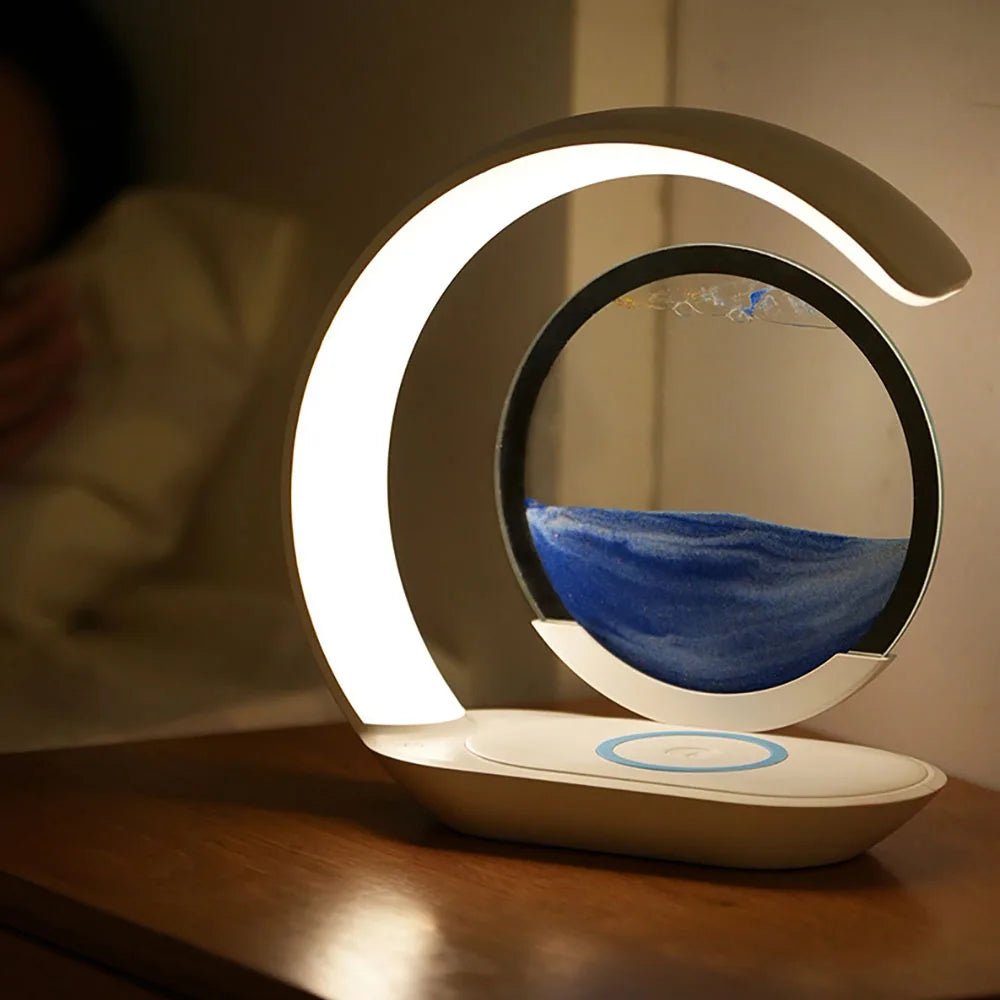 Quicksand Table Lamp USB Wireless Charging 3D Hourglass Desk Night Light