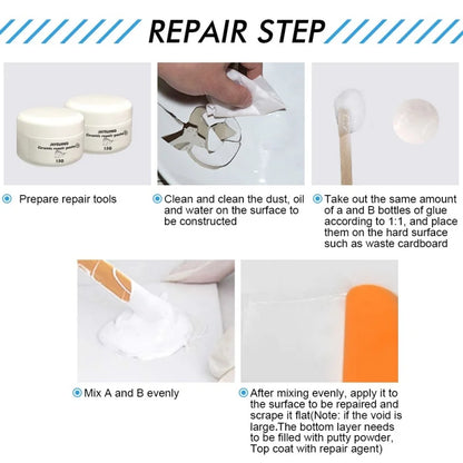 2pcs/set White Porcelain Repair Kit | Ceramic Repair Paste for Tubs, Tiles, Toilets, and Sinks
