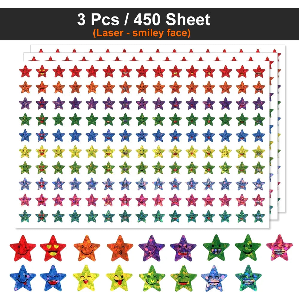 Happy Face Stars Reward Sticker Pack | 450-3000 Sheets for DIY Decor