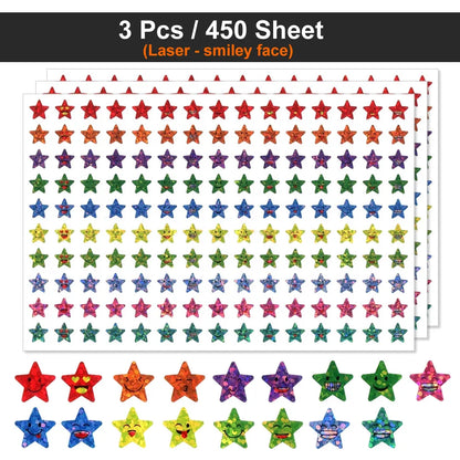 Happy Face Stars Reward Sticker Pack | 450-3000 Sheets for DIY Decor