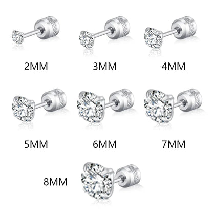 2 Piece Medical Stainless Steel Crystal Zircon Ear Studs | Hypoallergenic Tragus Cartilage Screw Piercing Jewelry