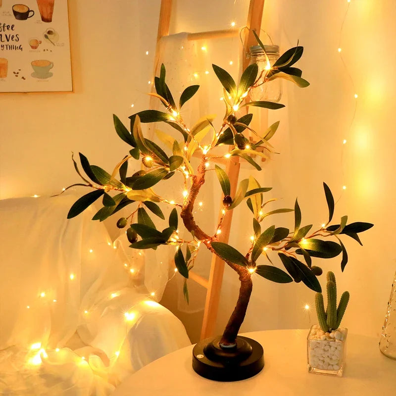 LED Tree Lights Green Battery Table Lamp Indoor Outdoor Bedroom Living Room Decor