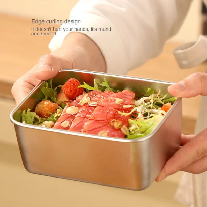 Récipient alimentaire rectangulaire en acier inoxydable pour conserver la fraîcheur, boîte de rangement pour pique-nique, boîte à bento, réfrigérateur, congélateur, assiette de restaurant