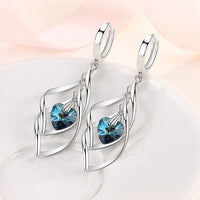 925 Silver Blue Crystal Drop Earrings | Hollow Long Dangle Earrings for Women