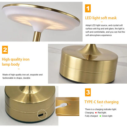 Touch Sensor LED Table Lamp USB Rechargeable Portable Night Light for Bedroom Bar