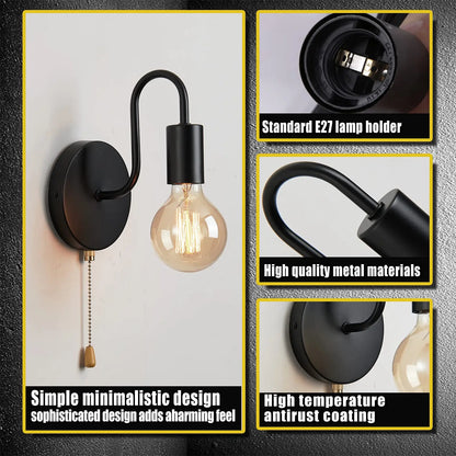Applique murale industrielle noire – Lampe nordique en fer E27 pour chambre et salle de bain