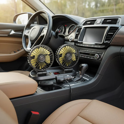 Dual Head Car Fan | 12 Volt Portable Fan with 3-Speed Settings | Compact Design for Enhanced Air Circulation