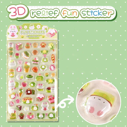 6-Style Japanese 3D Cute Stickers | Crystal Embossed Design for DIY Crafts