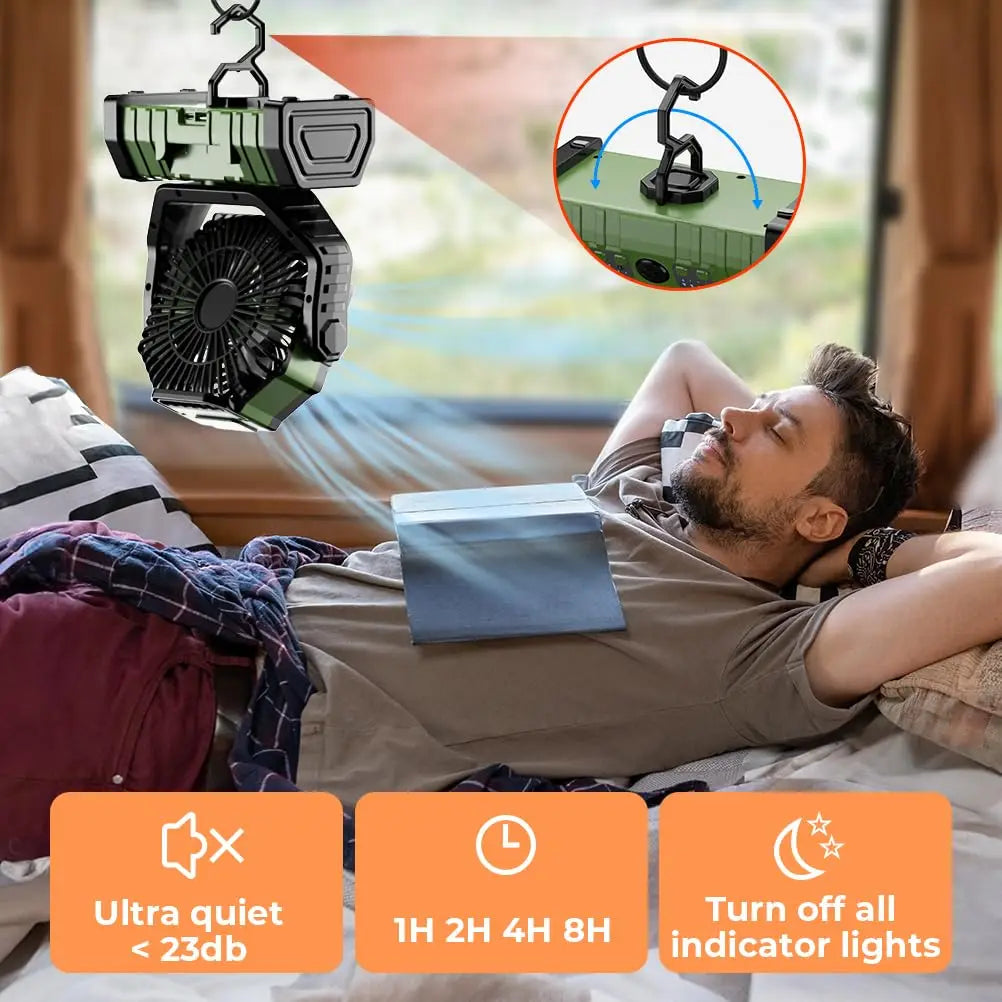 Outdoor Companion | Rechargeable Camping Fan with LED Light & Power Bank | 20,000mAh Battery for Extended Outdoor Comfort