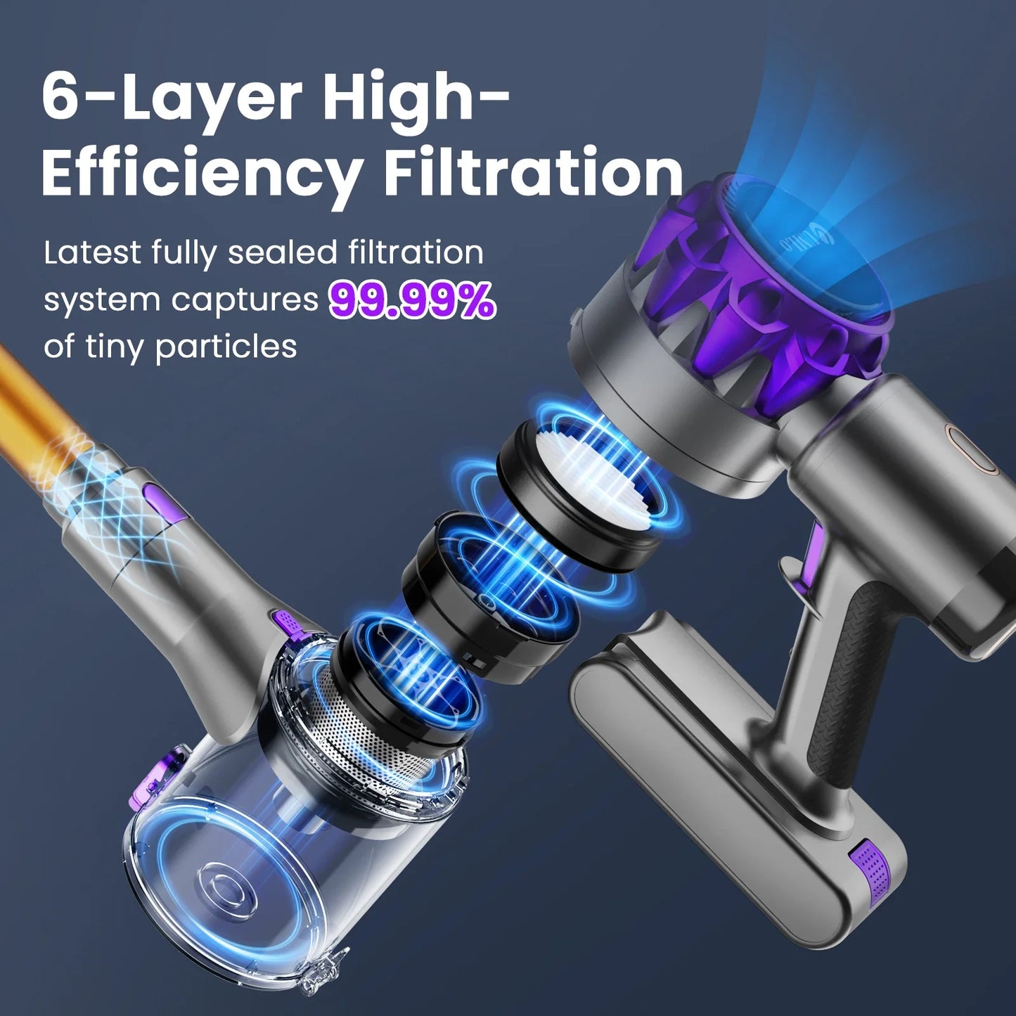Cordless Vacuum Cleaner 30KPa Powerful Suction 55 Min Runtime Pet Hair